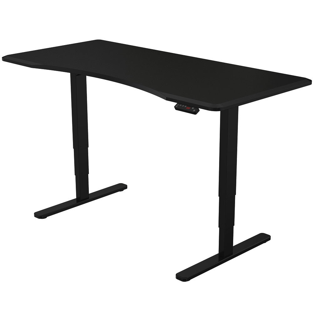 Fortia Sit To Stand Up Standing Desk, 160x75cm, 62-128cm Electric Height Adjustable, Dual Motor, 120kg Load, Arched, Black/Black Frame - Cosy Abode