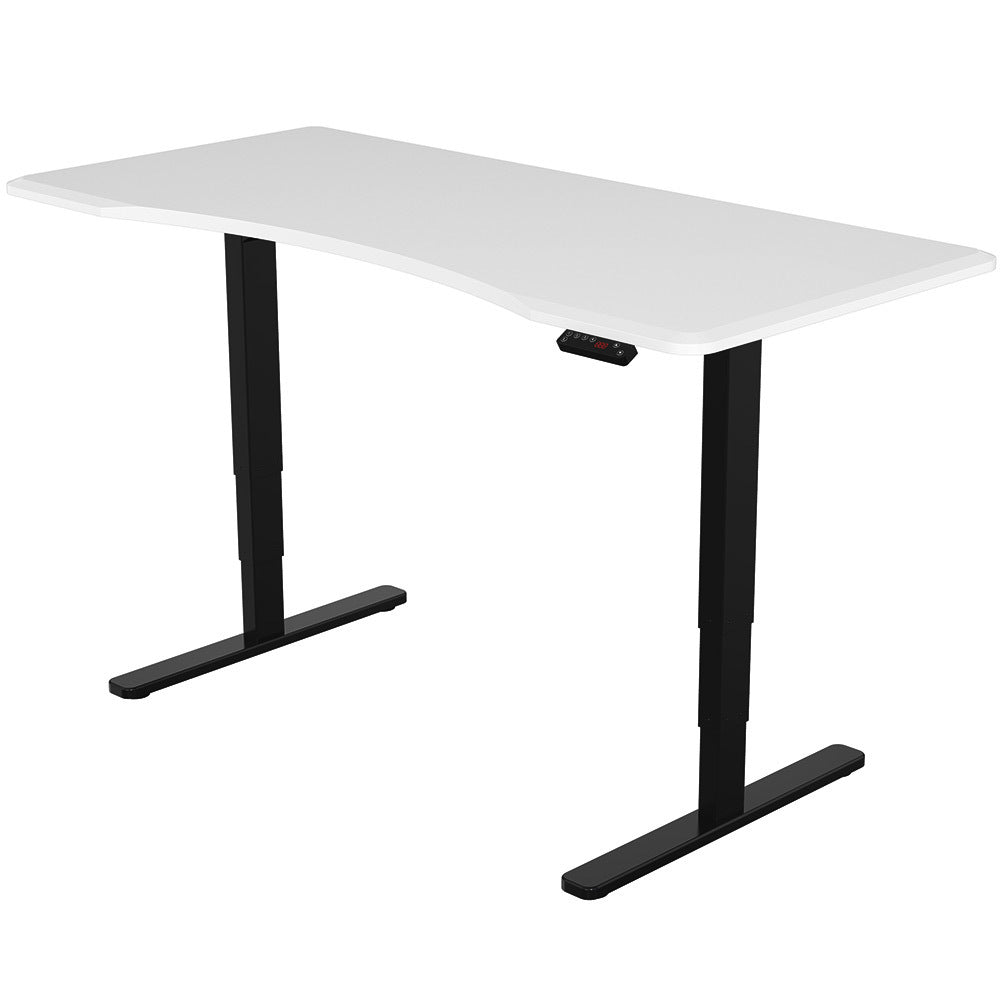 Fortia Sit To Stand Up Standing Desk, 160x75cm, 62-128cm Electric Height Adjustable, Dual Motor, 120kg Load, Arched, White/Black Frame - Cosy Abode