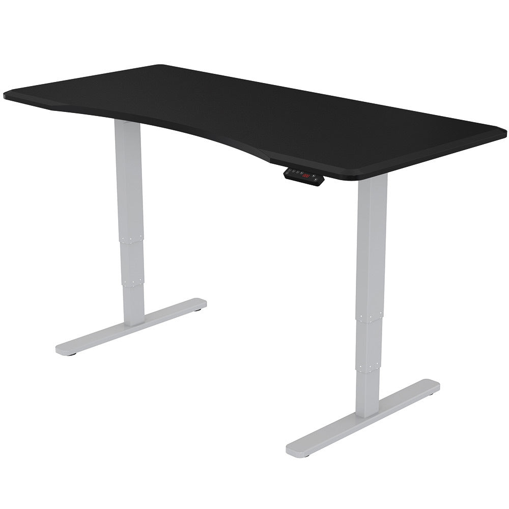 Fortia Sit To Stand Up Standing Desk, 150x70cm, 62-128cm Electric Height Adjustable, Dual Motor, 120kg Load, Arched, Black/Silver Frame - Cosy Abode