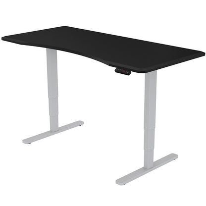 Fortia Sit To Stand Up Standing Desk, 150x70cm, 62-128cm Electric Height Adjustable, Dual Motor, 120kg Load, Arched, Black/Silver Frame - Cosy Abode