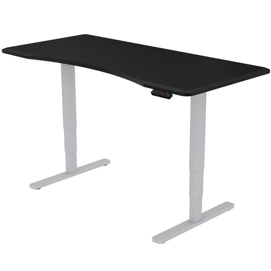 Fortia Sit To Stand Up Standing Desk, 150x70cm, 62-128cm Electric Height Adjustable, Dual Motor, 120kg Load, Arched, Black/Silver Frame - Cosy Abode