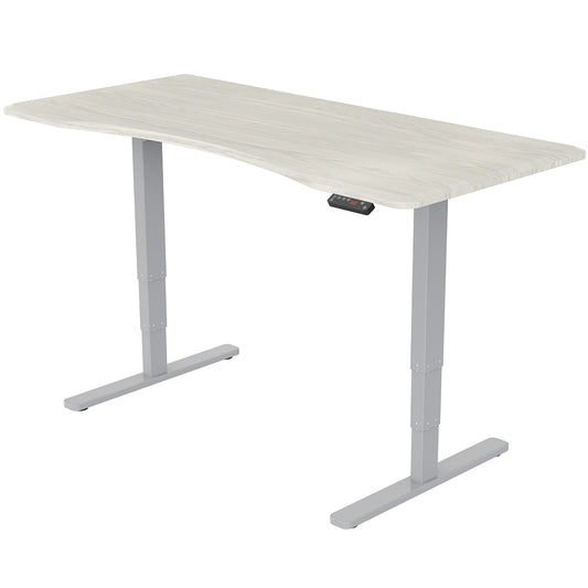 Fortia Sit To Stand Up Standing Desk, 150x70cm, 62-128cm Electric Height Adjustable, Dual Motor, 120kg Load, Arched, White Oak Style/Silver Frame - Cosy Abode