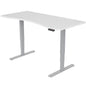 Fortia Sit To Stand Up Standing Desk, 150x70cm, 62-128cm Electric Height Adjustable, Dual Motor, 120kg Load, Arched, White/Silver Frame - Cosy Abode