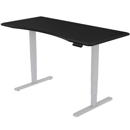 Fortia Sit To Stand Up Standing Desk, 160x75cm, 62-128cm Electric Height Adjustable, Dual Motor, 120kg Load, Arched, Black/Silver Frame - Cosy Abode