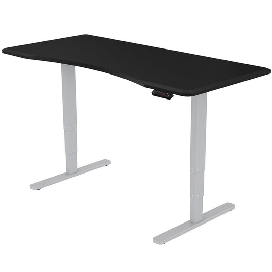 Fortia Sit To Stand Up Standing Desk, 160x75cm, 62-128cm Electric Height Adjustable, Dual Motor, 120kg Load, Arched, Black/Silver Frame - Cosy Abode