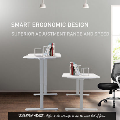 Fortia Sit To Stand Up Standing Desk, 160x75cm, 62-128cm Electric Height Adjustable, Dual Motor, 120kg Load, Arched, White Oak Style/Silver Frame - Cosy Abode