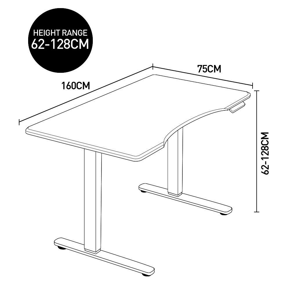 Fortia Sit To Stand Up Standing Desk, 160x75cm, 62-128cm Electric Height Adjustable, Dual Motor, 120kg Load, Arched, White Oak Style/Silver Frame - Cosy Abode