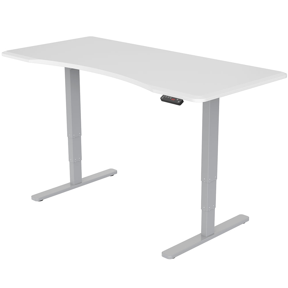 Fortia Sit To Stand Up Standing Desk, 160x75cm, 62-128cm Electric Height Adjustable, Dual Motor, 120kg Load, Arched, White/Silver Frame - Cosy Abode