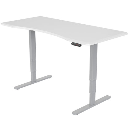 Fortia Sit To Stand Up Standing Desk, 160x75cm, 62-128cm Electric Height Adjustable, Dual Motor, 120kg Load, Arched, White/Silver Frame - Cosy Abode