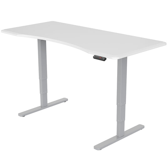 Fortia Sit To Stand Up Standing Desk, 160x75cm, 62-128cm Electric Height Adjustable, Dual Motor, 120kg Load, Arched, White/Silver Frame - Cosy Abode