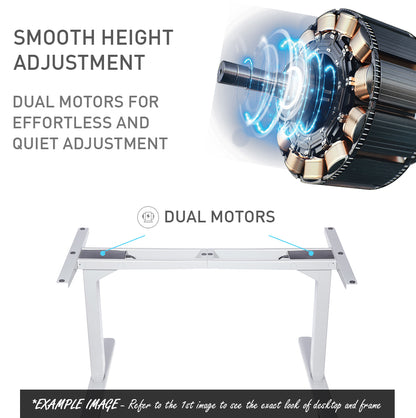 Fortia Sit To Stand Up Standing Desk, 150x70cm, 62-128cm Electric Height Adjustable, Dual Motor, 120kg Load, Arched, White Oak Style/White Frame - Cosy Abode