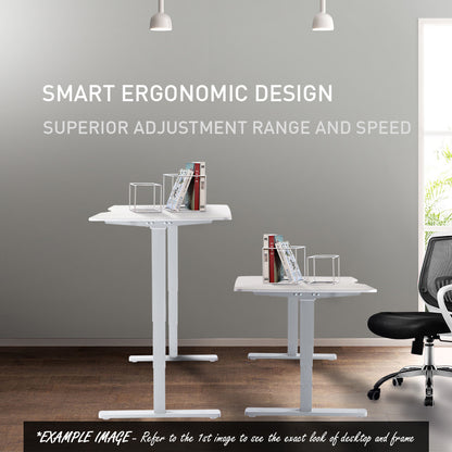 Fortia Sit To Stand Up Standing Desk, 150x70cm, 62-128cm Electric Height Adjustable, Dual Motor, 120kg Load, Arched, White/White Frame - Cosy Abode