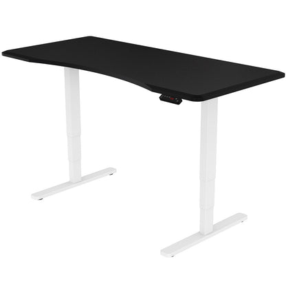 Fortia Sit To Stand Up Standing Desk, 160x75cm, 62-128cm Electric Height Adjustable, Dual Motor, 120kg Load, Arched, Black/White Frame - Cosy Abode