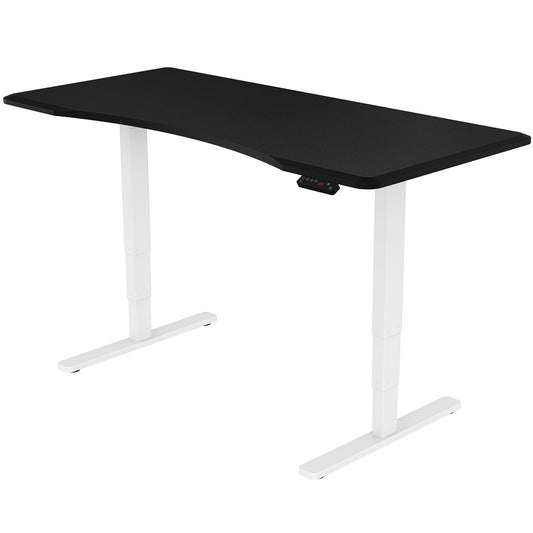 Fortia Sit To Stand Up Standing Desk, 160x75cm, 62-128cm Electric Height Adjustable, Dual Motor, 120kg Load, Arched, Black/White Frame - Cosy Abode