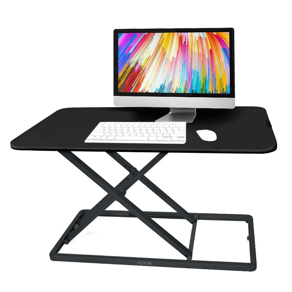Fortia Desk Riser 74cm Wide Adjustable Sit to Stand for Dual Monitor, Keyboard, Laptop, Black - Cosy Abode