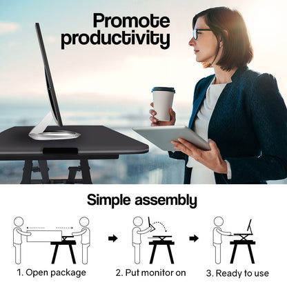 Fortia Desk Riser 74cm Wide Adjustable Sit to Stand for Dual Monitor, Keyboard, Laptop, Black - Cosy Abode