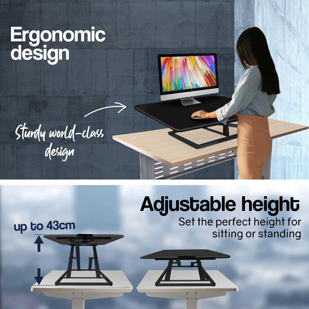 Fortia Desk Riser 74cm Wide Adjustable Sit to Stand for Dual Monitor, Keyboard, Laptop, Black - Cosy Abode