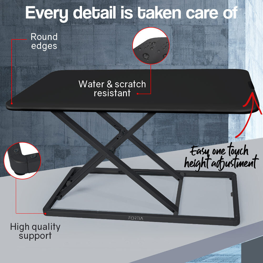 Fortia Desk Riser 74cm Wide Adjustable Sit to Stand for Dual Monitor, Keyboard, Laptop, Black - Cosy Abode