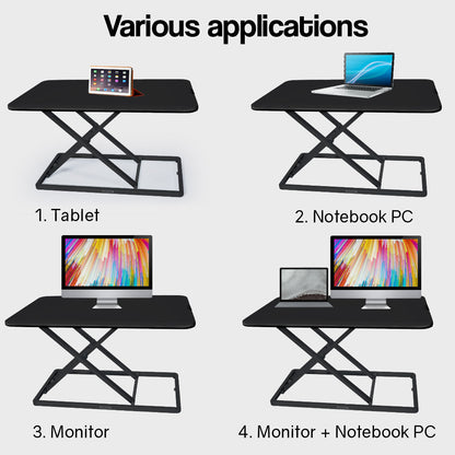 Fortia Desk Riser 74cm Wide Adjustable Sit to Stand for Dual Monitor, Keyboard, Laptop, Black - Cosy Abode