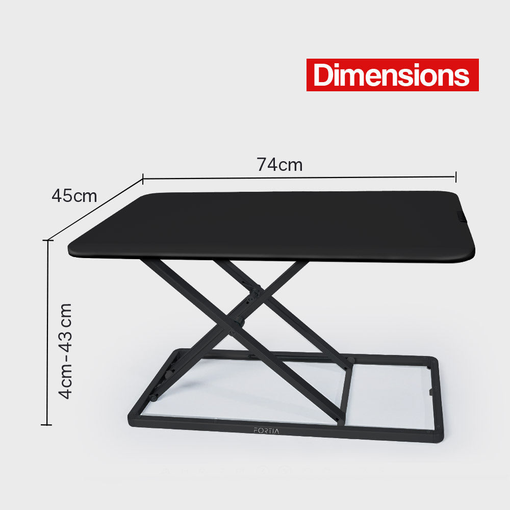 Fortia Desk Riser 74cm Wide Adjustable Sit to Stand for Dual Monitor, Keyboard, Laptop, Black - Cosy Abode