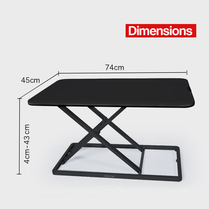 Fortia Desk Riser 74cm Wide Adjustable Sit to Stand for Dual Monitor, Keyboard, Laptop, Black - Cosy Abode