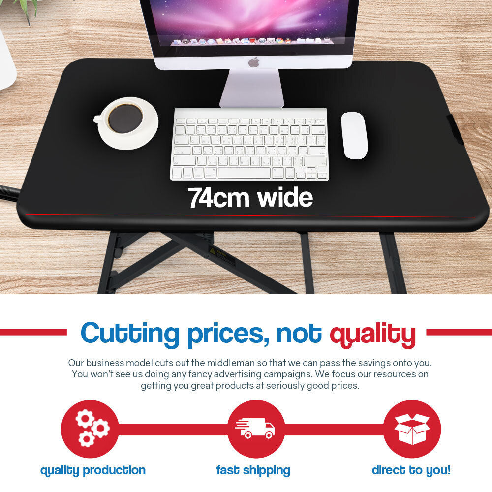 Fortia Desk Riser 74cm Wide Adjustable Sit to Stand for Dual Monitor, Keyboard, Laptop, Black - Cosy Abode
