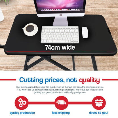 Fortia Desk Riser 74cm Wide Adjustable Sit to Stand for Dual Monitor, Keyboard, Laptop, Black - Cosy Abode
