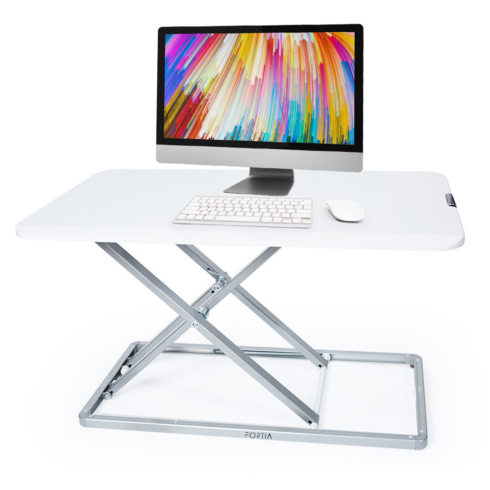 Fortia Desk Riser 74cm Wide Adjustable Sit to Stand for Dual Monitor, Keyboard, Laptop, White - Cosy Abode
