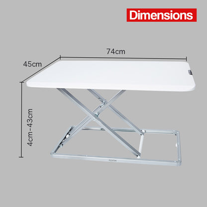 Fortia Desk Riser 74cm Wide Adjustable Sit to Stand for Dual Monitor, Keyboard, Laptop, White - Cosy Abode