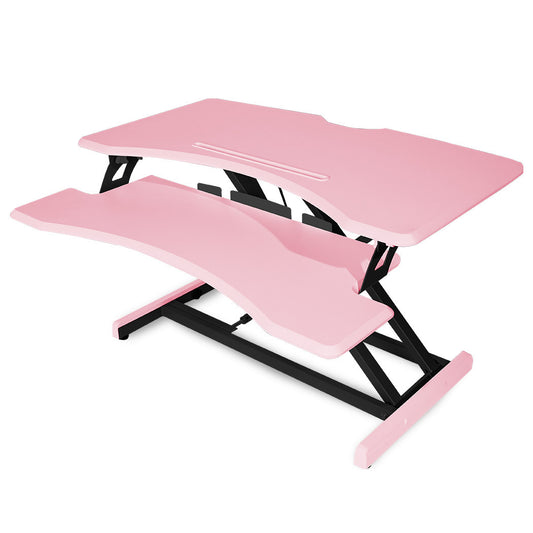 Fortia Desk Riser 77cm Wide Adjustable Sit to Stand for Dual Monitor, Keyboard, Laptop, Pink - Cosy Abode