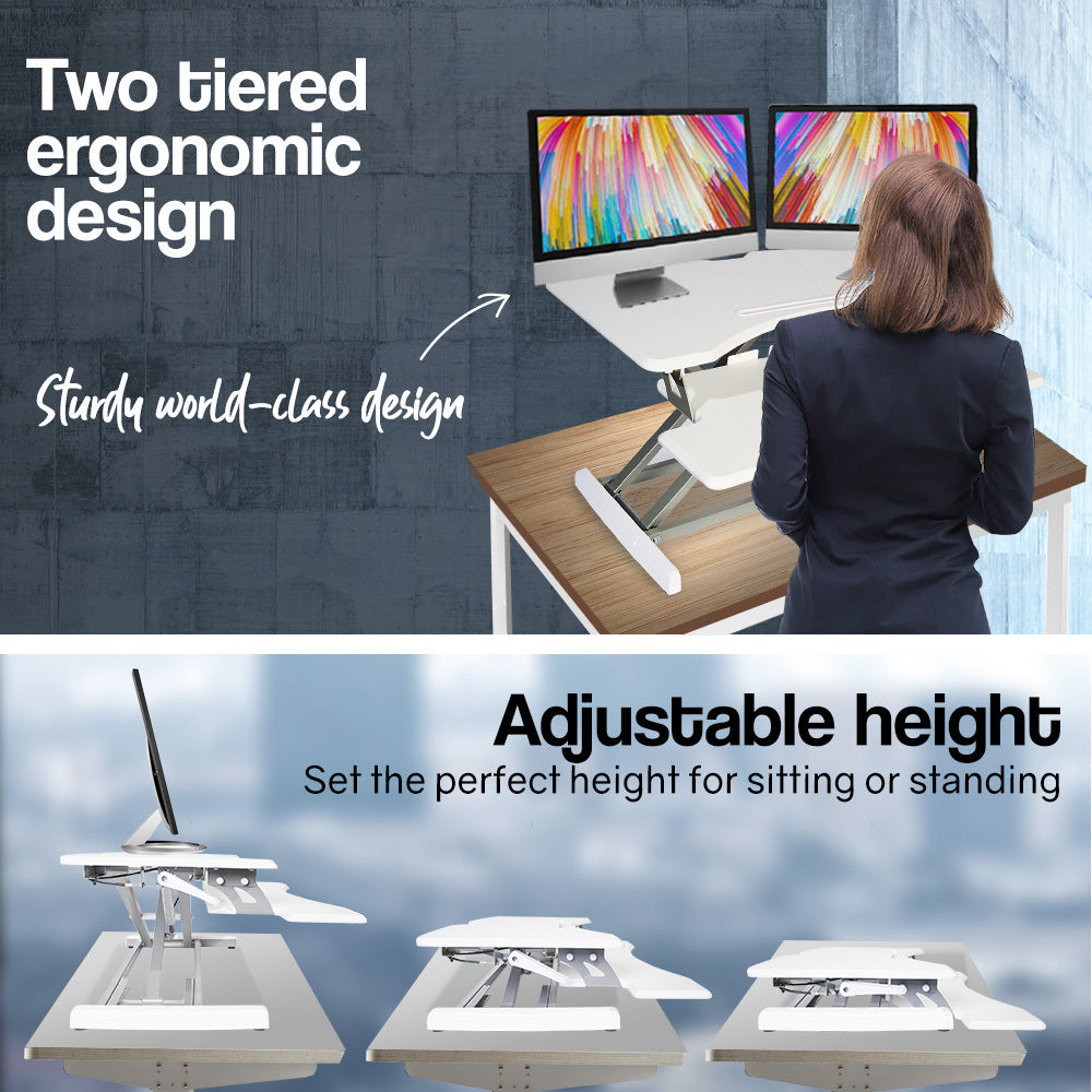 FORTIA 83cm Desk Riser Office Shelf Standup Sit Stand Standing Height Adjustable - Cosy Abode