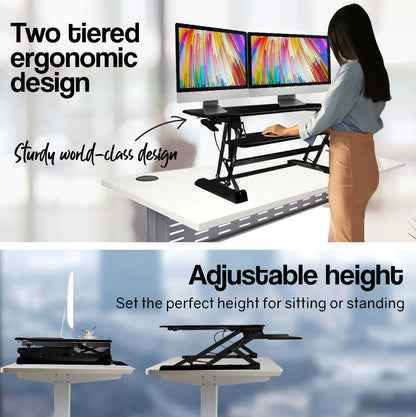 FORTIA Height Adjustable Standing Desk Riser Sit/Stand Computer Desktop Office - Cosy Abode