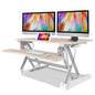 Fortia Desk Riser 90cm Wide Adjustable Sit to Stand for Dual Monitor, Keyboard, Laptop, Beech - Cosy Abode