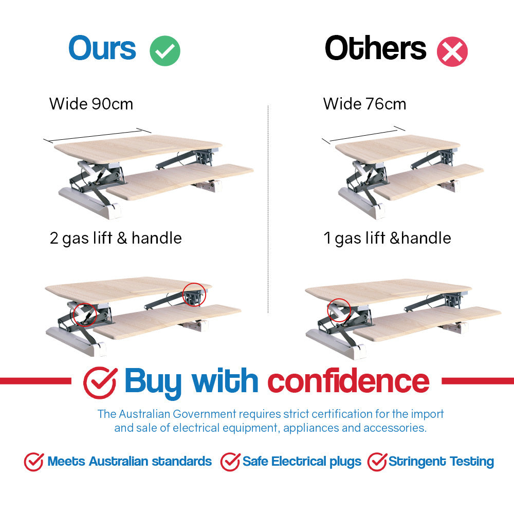 Fortia Desk Riser 90cm Wide Adjustable Sit to Stand for Dual Monitor, Keyboard, Laptop, Beech - Cosy Abode