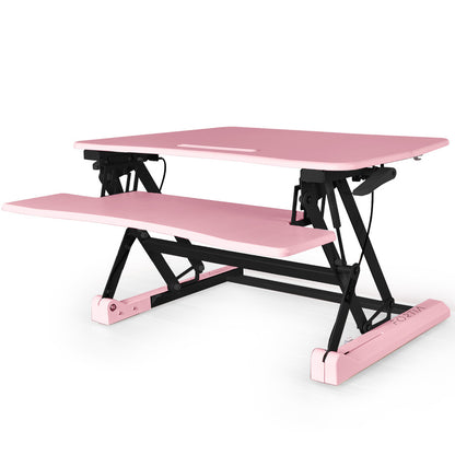 Fortia Desk Riser 90cm Wide Adjustable Sit to Stand for Dual Monitor, Keyboard, Laptop, Pink - Cosy Abode