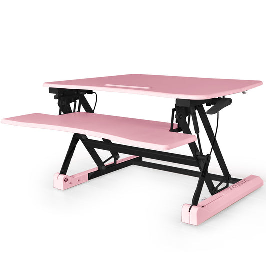 Fortia Desk Riser 90cm Wide Adjustable Sit to Stand for Dual Monitor, Keyboard, Laptop, Pink - Cosy Abode