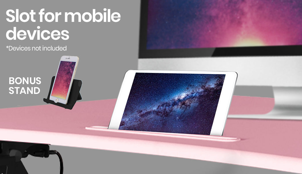 Fortia Desk Riser 90cm Wide Adjustable Sit to Stand for Dual Monitor, Keyboard, Laptop, Pink - Cosy Abode