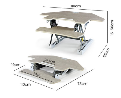 Fortia Corner Desk Riser 110cm Wide Adjustable Sit to Stand for Dual Monitor, Keyboard, Laptop, Beech - Cosy Abode