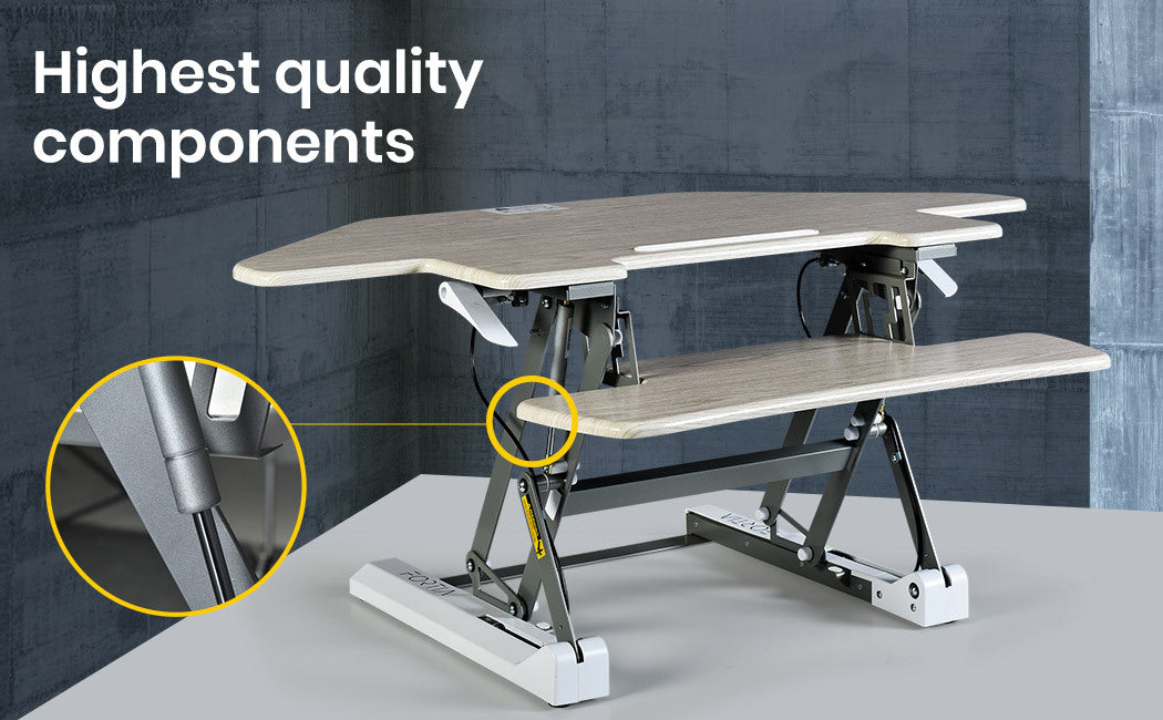 Fortia Corner Desk Riser 110cm Wide Adjustable Sit to Stand for Dual Monitor, Keyboard, Laptop, Beech - Cosy Abode