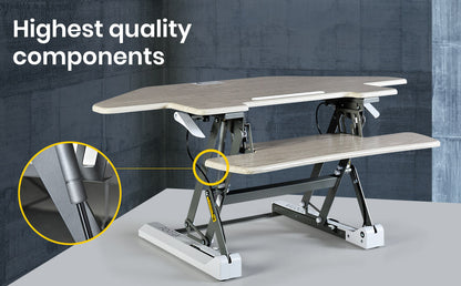 Fortia Corner Desk Riser 110cm Wide Adjustable Sit to Stand for Dual Monitor, Keyboard, Laptop, Beech - Cosy Abode