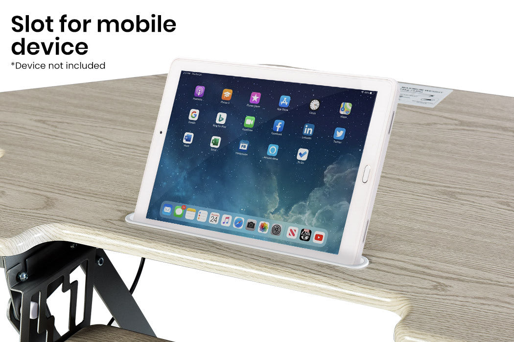 Fortia Corner Desk Riser 110cm Wide Adjustable Sit to Stand for Dual Monitor, Keyboard, Laptop, Beech - Cosy Abode