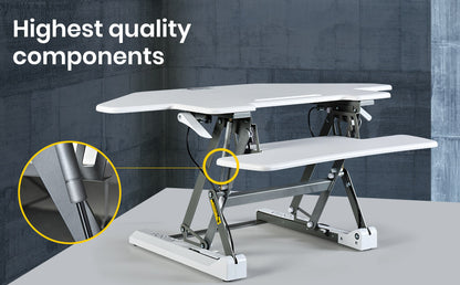 Fortia Corner Desk Riser 110cm Wide Adjustable Sit to Stand for Dual Monitor, Keyboard, Laptop, White - Cosy Abode