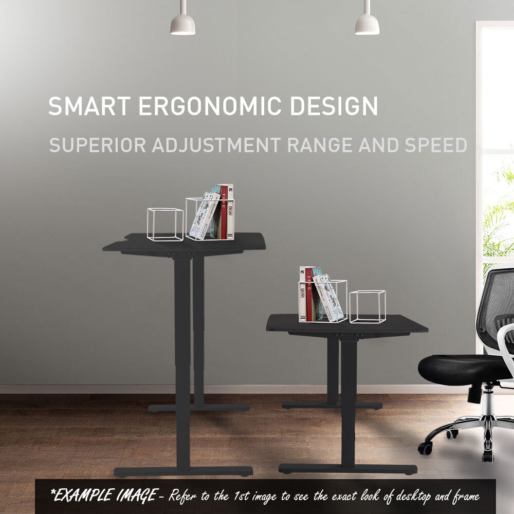 Fortia Sit To Stand Up Standing Desk, 160x75cm, 62-128cm Electric Height Adjustable, Dual Motor, 120kg Load, Black/Black Frame - Cosy Abode