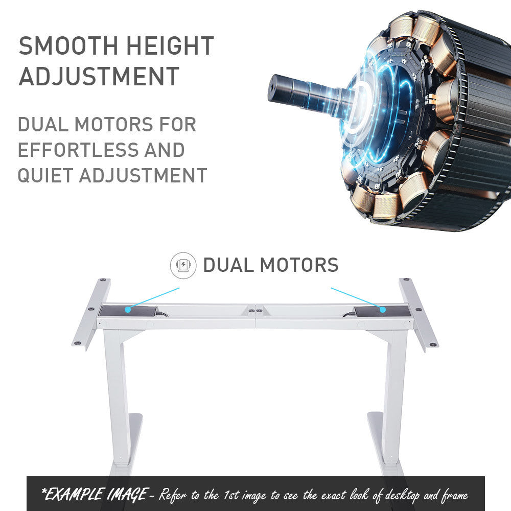 Fortia Sit To Stand Up Standing Desk, 160x75cm, 62-128cm Electric Height Adjustable, Dual Motor, 120kg Load, White/Black Frame - Cosy Abode