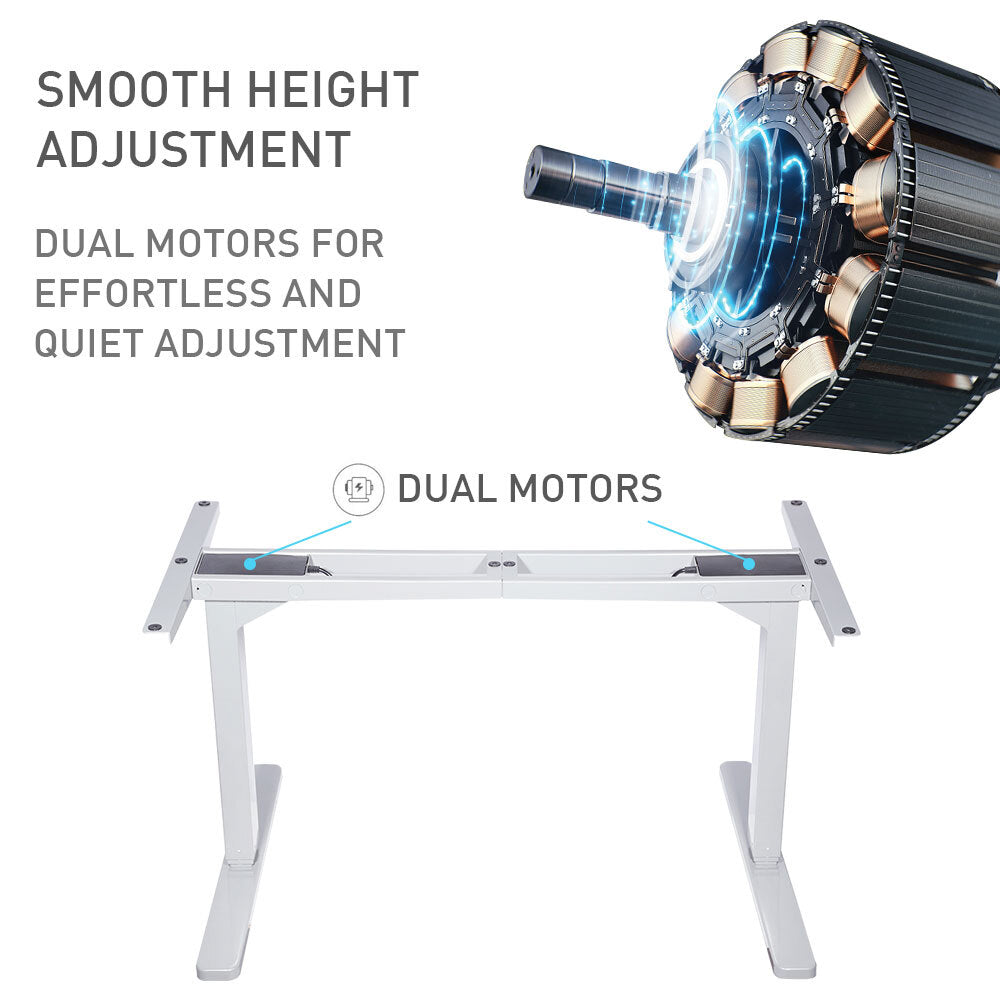 Fortia Sit To Stand Up Standing Desk, 150x70cm, 62-128cm Electric Height Adjustable, Dual Motor, 120kg Load, Black/Silver Frame - Cosy Abode