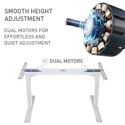 Fortia Sit To Stand Up Standing Desk, 150x70cm, 62-128cm Electric Height Adjustable, Dual Motor, 120kg Load, Black/Silver Frame - Cosy Abode