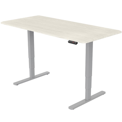 Fortia Sit To Stand Up Standing Desk, 150x70cm, 62-128cm Electric Height Adjustable, Dual Motor, 120kg Load, White Oak Style/Silver Frame - Cosy Abode