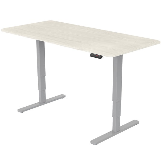Fortia Sit To Stand Up Standing Desk, 150x70cm, 62-128cm Electric Height Adjustable, Dual Motor, 120kg Load, White Oak Style/Silver Frame - Cosy Abode