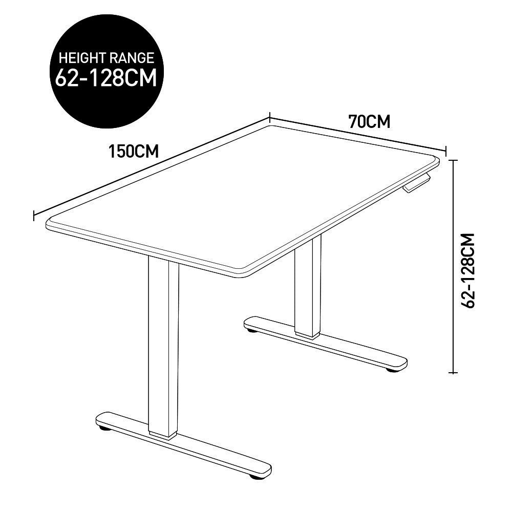 Fortia Sit To Stand Up Standing Desk, 150x70cm, 62-128cm Electric Height Adjustable, Dual Motor, 120kg Load, White Oak Style/Silver Frame - Cosy Abode