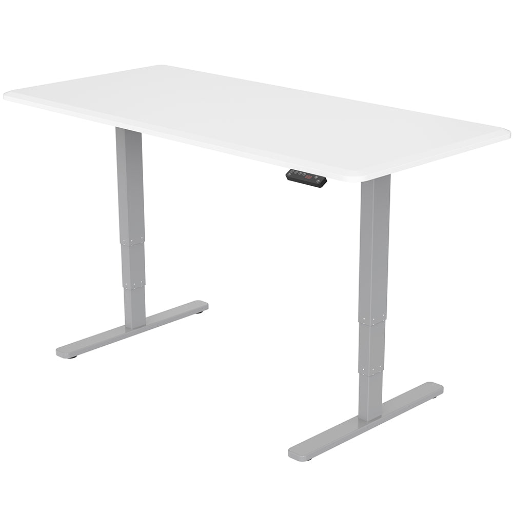 Fortia Sit To Stand Up Standing Desk, 150x70cm, 62-128cm Electric Height Adjustable, Dual Motor, 120kg Load, White/Silver Frame - Cosy Abode